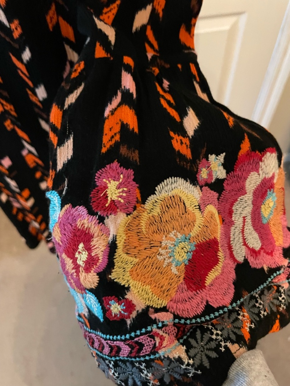 Savanna Jane Black Top with Bright Orange and Soft Pink Floral & Chevron Detail - Picture 6 of 10